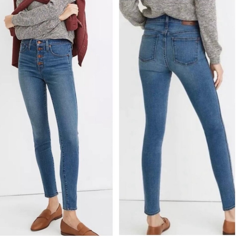 50%offw❤️Madewell 10" High Rise Skinny crop Jeans 25 Button Fly Stretch Raw hem